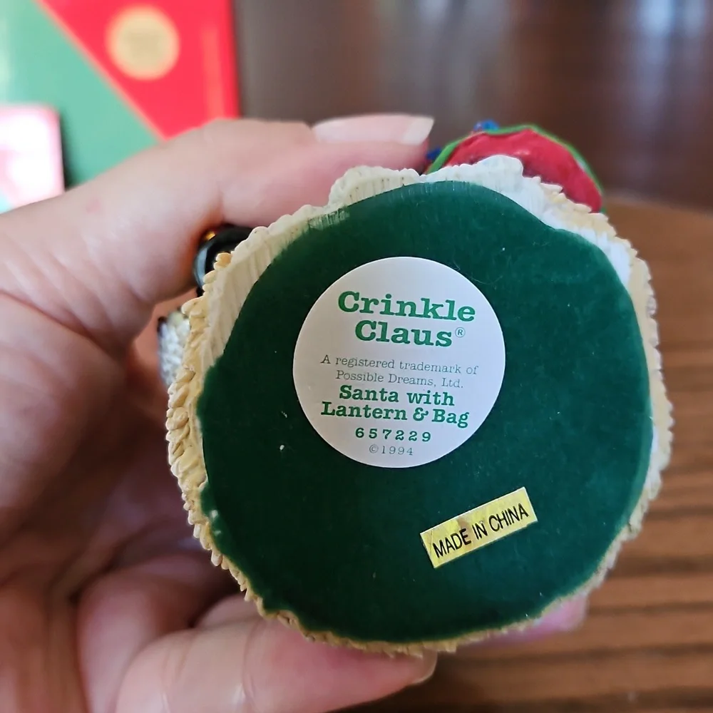 Crinkle Claus Santa W Latern & Bag Figurine By Possible Dreams Holiday Christmas